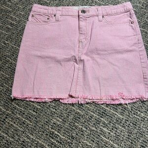 GAP Pink & White Striped Denim Mini Skirt